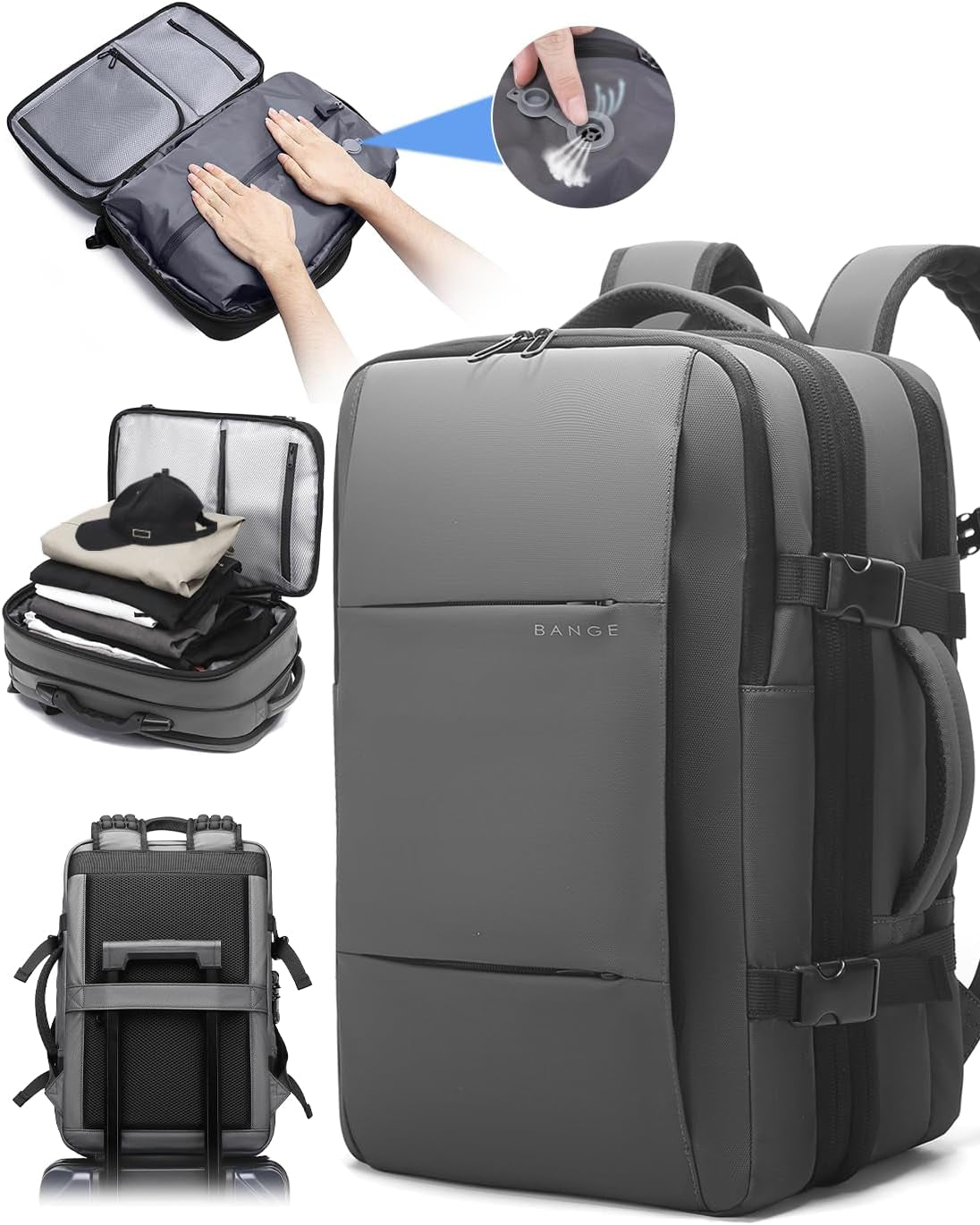 Backpack with Anti-Theft Vacuum Compression Travel Backpack,Expandable Backpacks with Pump for Airplanes