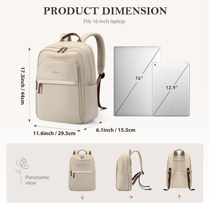 Travel Backpack for Women Personal Carry on Bag Business Weekender Hiking Multilayer Laptop Bag,16 Inch,Apricot