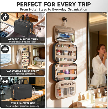 Travel Toiletry Bag for Women, Hanging Makeup Organizer Clear Pockets