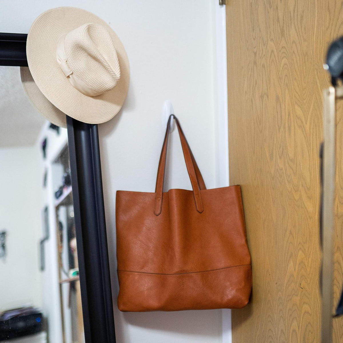 Large Vegan Leather Tote - Womens Slouchy Shoulder Bag with Open Top
