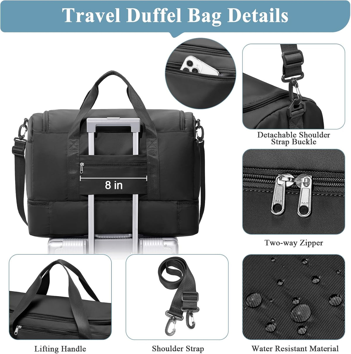 Travel Duffel Bag,Carry-On Overnight Weekender Bags with Shoes Compartment