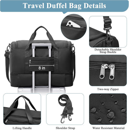 Travel Duffel Bag,Carry-On Overnight Weekender Bags with Shoes Compartment
