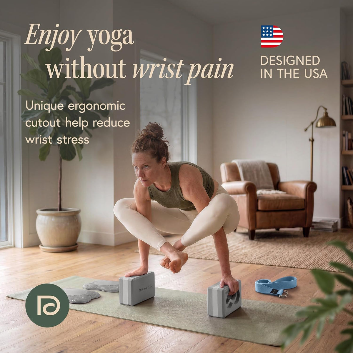 Yoga Blocks Wrist Support; Yoga Blocks 2 Pack with Knee Pads and Strap to Put Less Weight on Wrists; Durable, Versatile Yoga Brick Exercise Block Set, Blocks Yoga