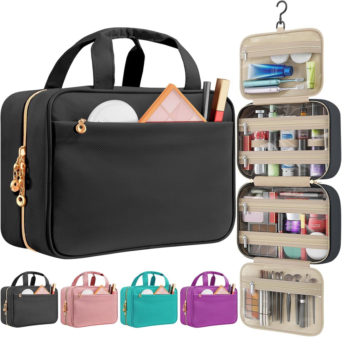 Travel Toiletry Bag for Women, Hanging Makeup Organizer Clear Pockets
