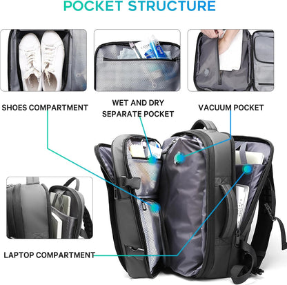 Backpack with Anti-Theft Vacuum Compression Travel Backpack,Expandable Backpacks with Pump for Airplanes