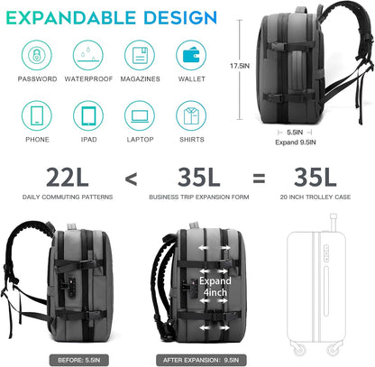 Backpack with Anti-Theft Vacuum Compression Travel Backpack,Expandable Backpacks with Pump for Airplanes