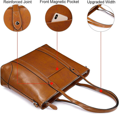 Leather Tote Bag for Women Large Work Shoulder Handbag with Zipper