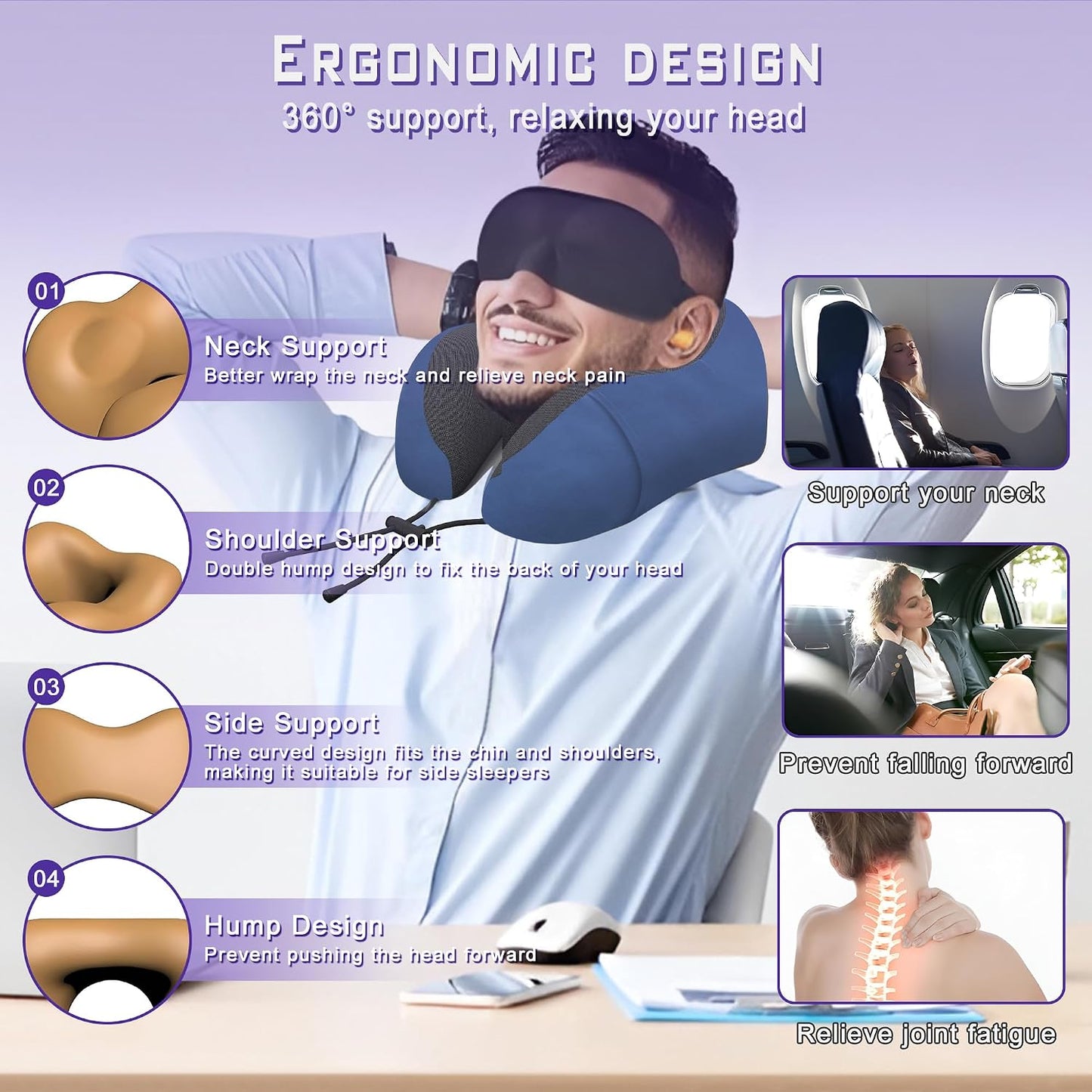 Memory Foam Travel Neck Pillow for Airplane Comfort