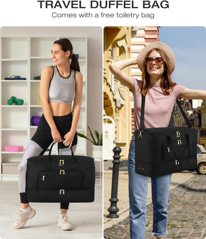 Travel Duffle Bag, Wide Open Large Weekender Bag for Women with Shoe Compartment, Carry on Overnight Bags with Toiletry Bag, Hospital Bag for Women Labor Delivery