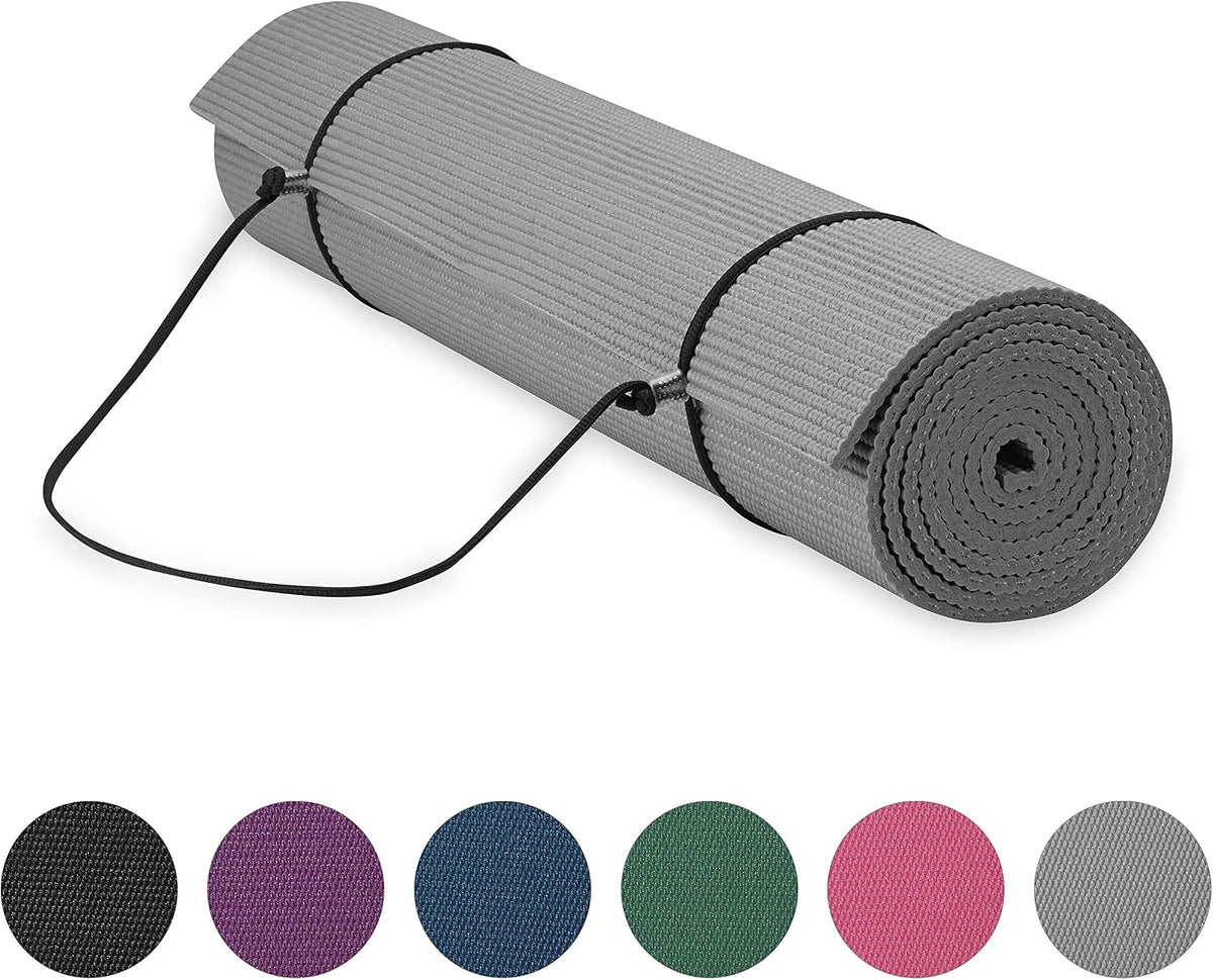 Gaiam Essentials 1/4" Thin (6Mm) Yoga & Pilates, Fitness & Exercise Mat with Easy-Cinch Carrier Strap Cusion Support for Fitness and Gym Workouts