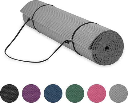 Gaiam Essentials 1/4" Thin (6Mm) Yoga & Pilates, Fitness & Exercise Mat with Easy-Cinch Carrier Strap Cusion Support for Fitness and Gym Workouts