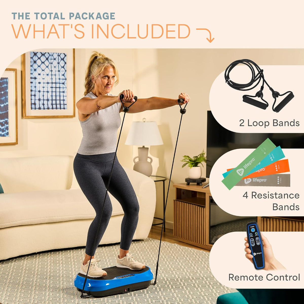 Lifepro Waver Mini Vibration Plate Exercise Machine with Resistance Bands