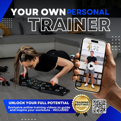 Push up Board for Full Body Workout at Home - Portable, Joint Friendly, Fun & Motivating Home Workout Equipment with QR Code Guided Workouts - Ideal for Men, Women, Teens -