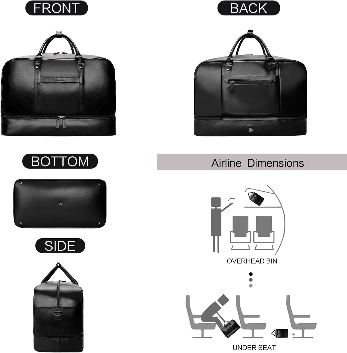 4‑PCS Leather Duffle Bag for Travel, Weekender Overnight Gym Bag Men Women