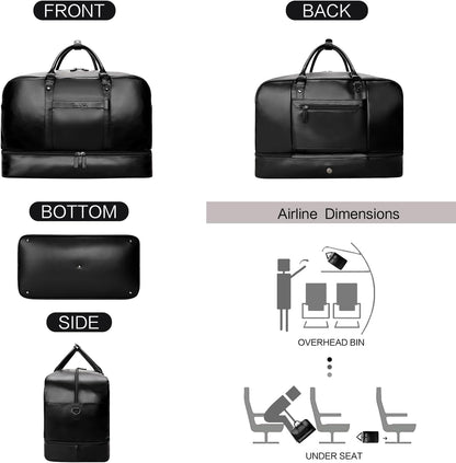 4‑PCS Leather Duffle Bag for Travel, Weekender Overnight Gym Bag Men Women