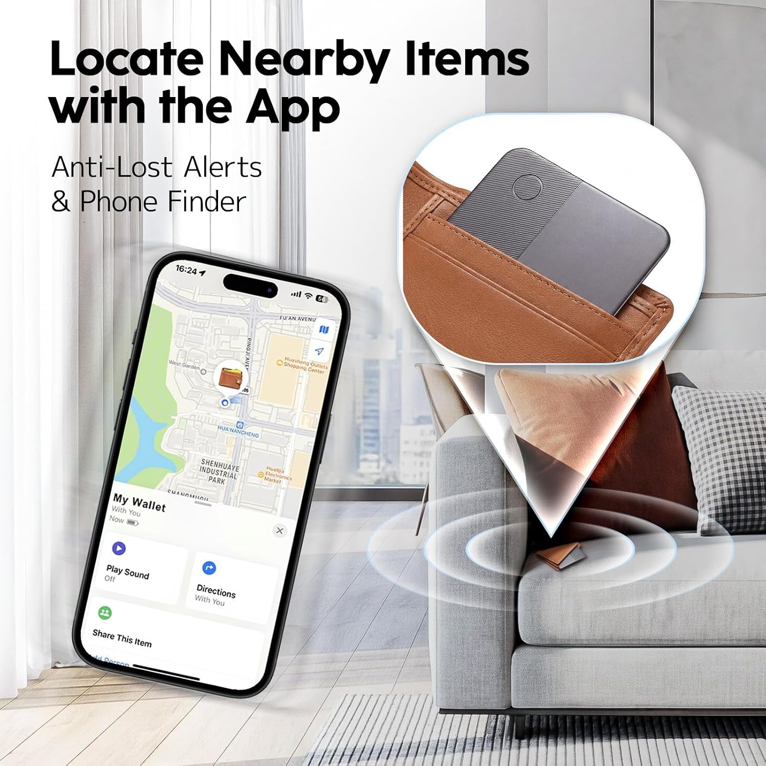 Apple Find My Wallet Tracker Card, Rechargeable Slim Bluetooth Wallet Finder for Iphone, Item Locator for Wallet, Keys, Passport & Luggage, Ios Only, Black