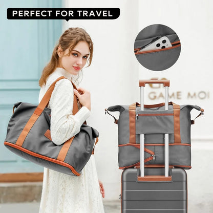 2 Piece Travel Duffel Bag Set Waterproof Carry-On Weekender Bag with Toiletry Bag, Lightweight Expandable Overnight Luggage for Women & Men