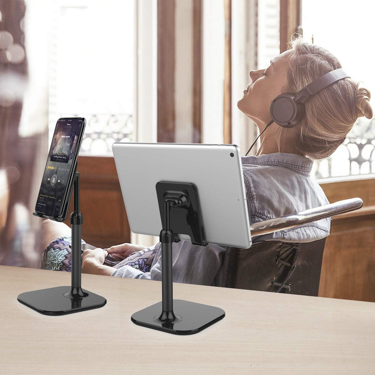 Cell Phone Stand, Phone Stand for Desk, Phone Holder Stand Compatible with Iphone and All Mobile Phones Tablet, Gifts for Adults Women Men Mom Wife, Black
