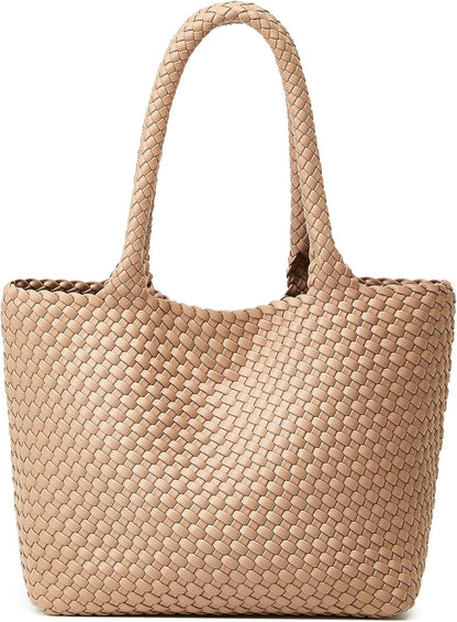 Woven Tote Bag for Women: Vegan Leather Purse for Weekend Travel