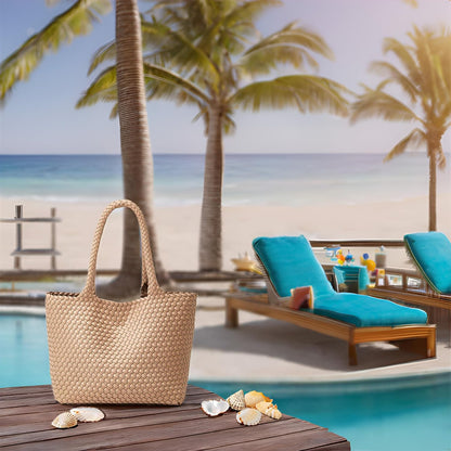 Woven Tote Bag for Women: Vegan Leather Purse for Weekend Travel