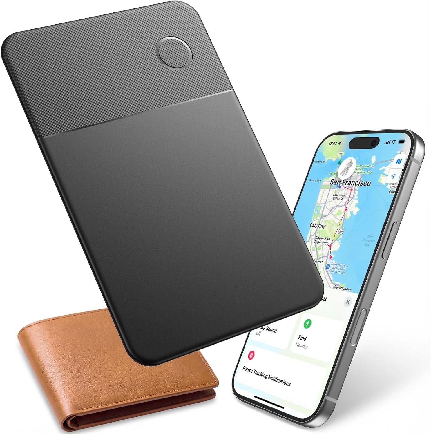 Apple Find My Wallet Tracker Card, Rechargeable Slim Bluetooth Wallet Finder for Iphone, Item Locator for Wallet, Keys, Passport & Luggage, Ios Only, Black
