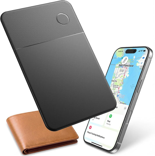 Apple Find My Wallet Tracker Card, Rechargeable Slim Bluetooth Wallet Finder for Iphone, Item Locator for Wallet, Keys, Passport & Luggage, Ios Only, Black