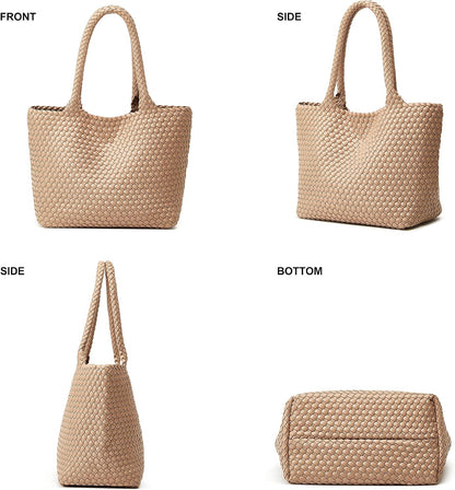 Woven Tote Bag for Women: Vegan Leather Purse for Weekend Travel