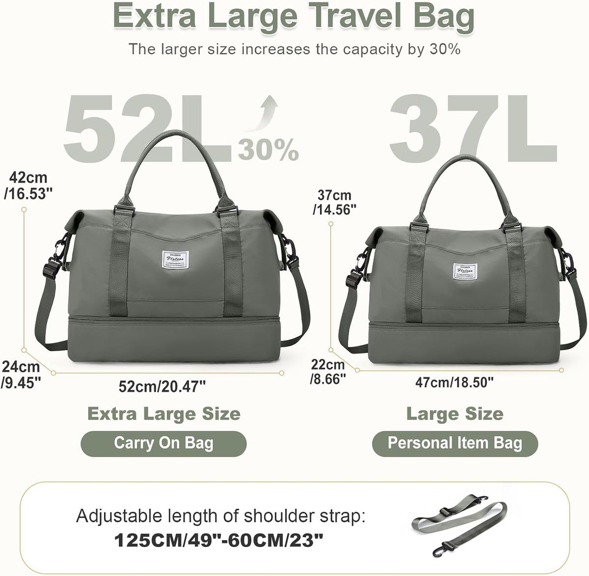 Large Weekender Bags for Women, Travel Duffel Bags with Shoe Compartment,Personal Item Travel Carry on Overnight Bag for Women Travel 3Pcs,Olive Green