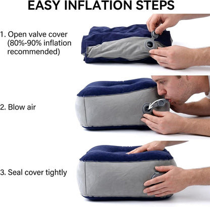Inflatable Foot Rest Pillow, Airplane Footrest Inflatable, Portable Travel Foot Elevator for Airplane, Airplane Inflatable Foot Rest, Lightweight Foot Stool for Economy Class, Grey, Upgrade Version