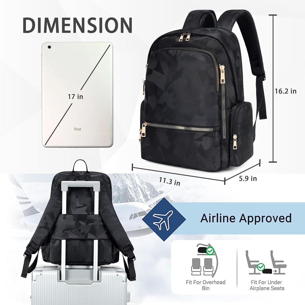 Backpack for Women Men Travel Laptop 15.6 Inch Computer Backpacks anti Theft Carry on Bag College Bookbag Large Back Pack for Work Business Traveling Commuter Casual Daypack,Black