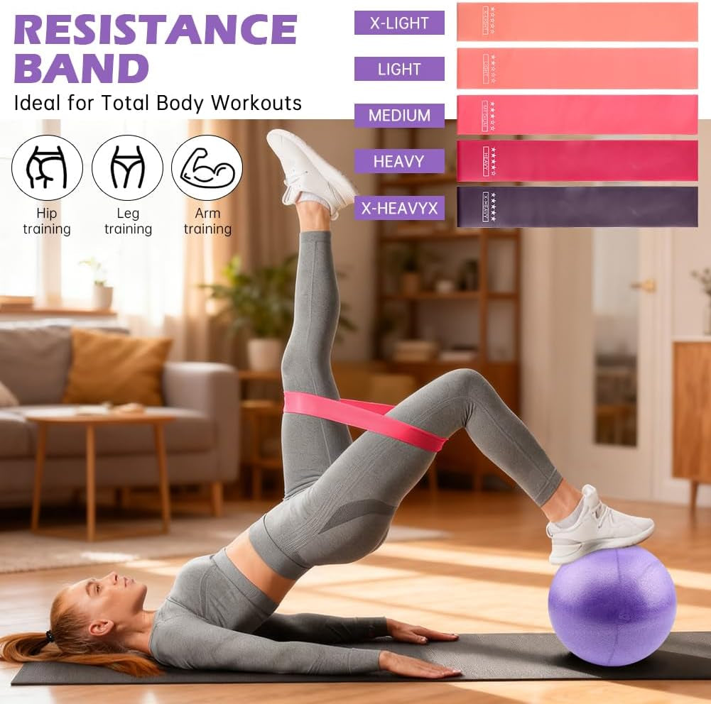 At Home Pilates Kit for Women, Home Workout Pilates Equipment Set with Pilates Ring, Ball, Resistance Band, Resistance Bands, Yoga Strap, Bag, Pilates Essentials Kit for Starter, Beginners