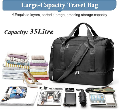 Travel Duffel Bag,Carry-On Overnight Weekender Bags with Shoes Compartment