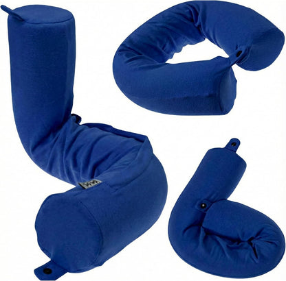 Twist Memory Foam Travel Pillow, Bendable Neck Pillow for Airplane, Car and Home, 26-Inch Adjustable Roll with Washable Cotton Cover, Sapphire