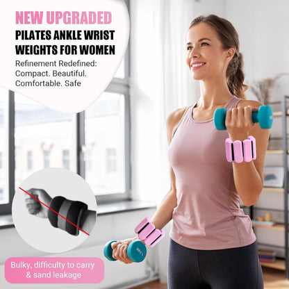 Pilates Wrist & Ankle Weights for Women, Wearable Strong Arm & Leg Weights Set of 2, Adjustable Ankle Weights for Walking, Yoga, Dance, Barre,Gym