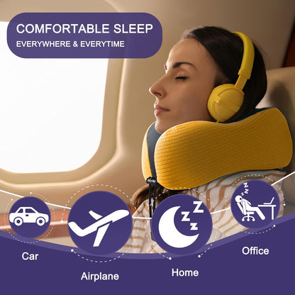 Neck Pillow for Travel, Memory Foam Airplane Pillow, Yellow