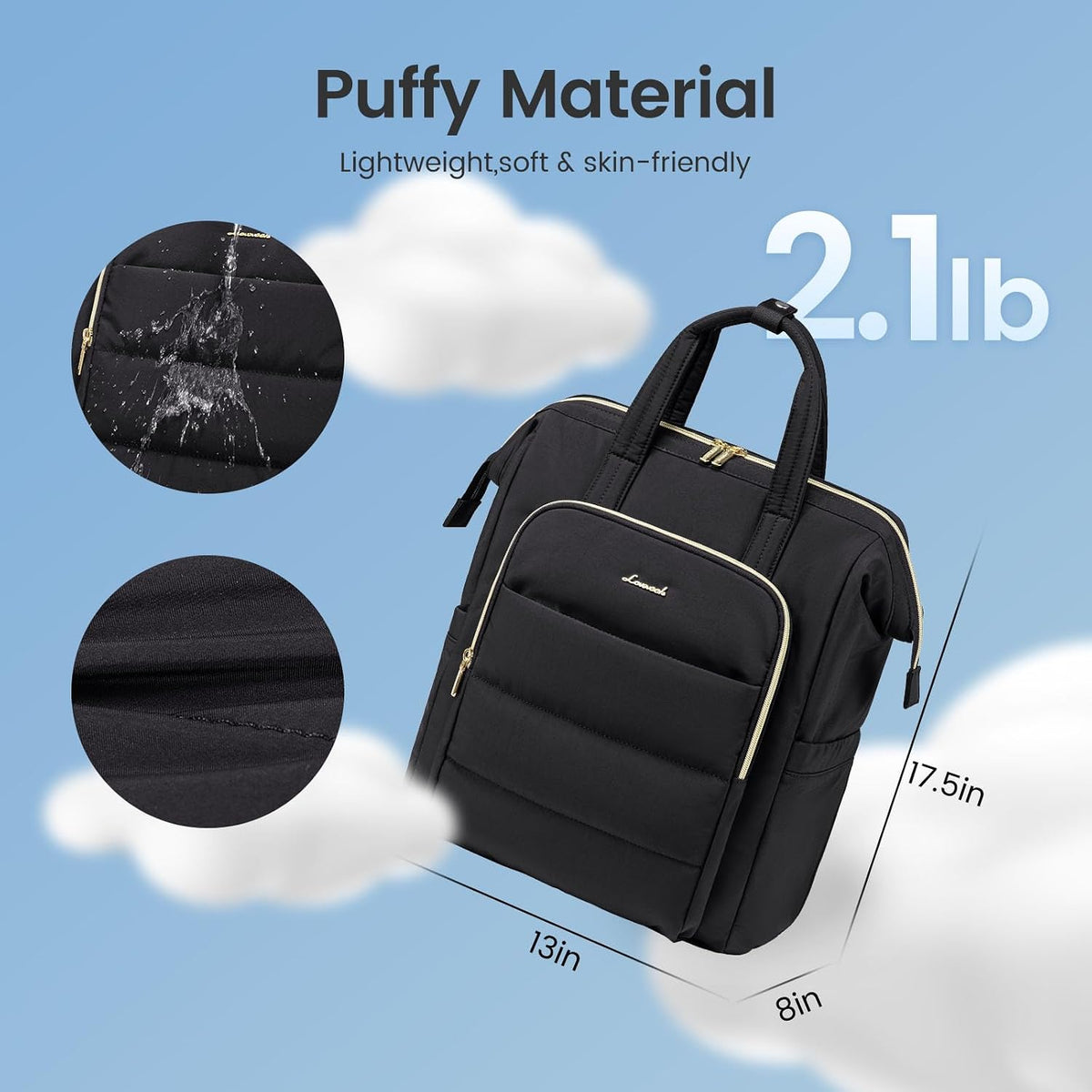 Laptop Backpack Women 18 Inch,Lightweight Puffer Travel Backpacks for Women,Quilted Laptop Bag Computer Work Teacher Nurse Backpack,Womens Backpack Purse Daypack for College Business,Black