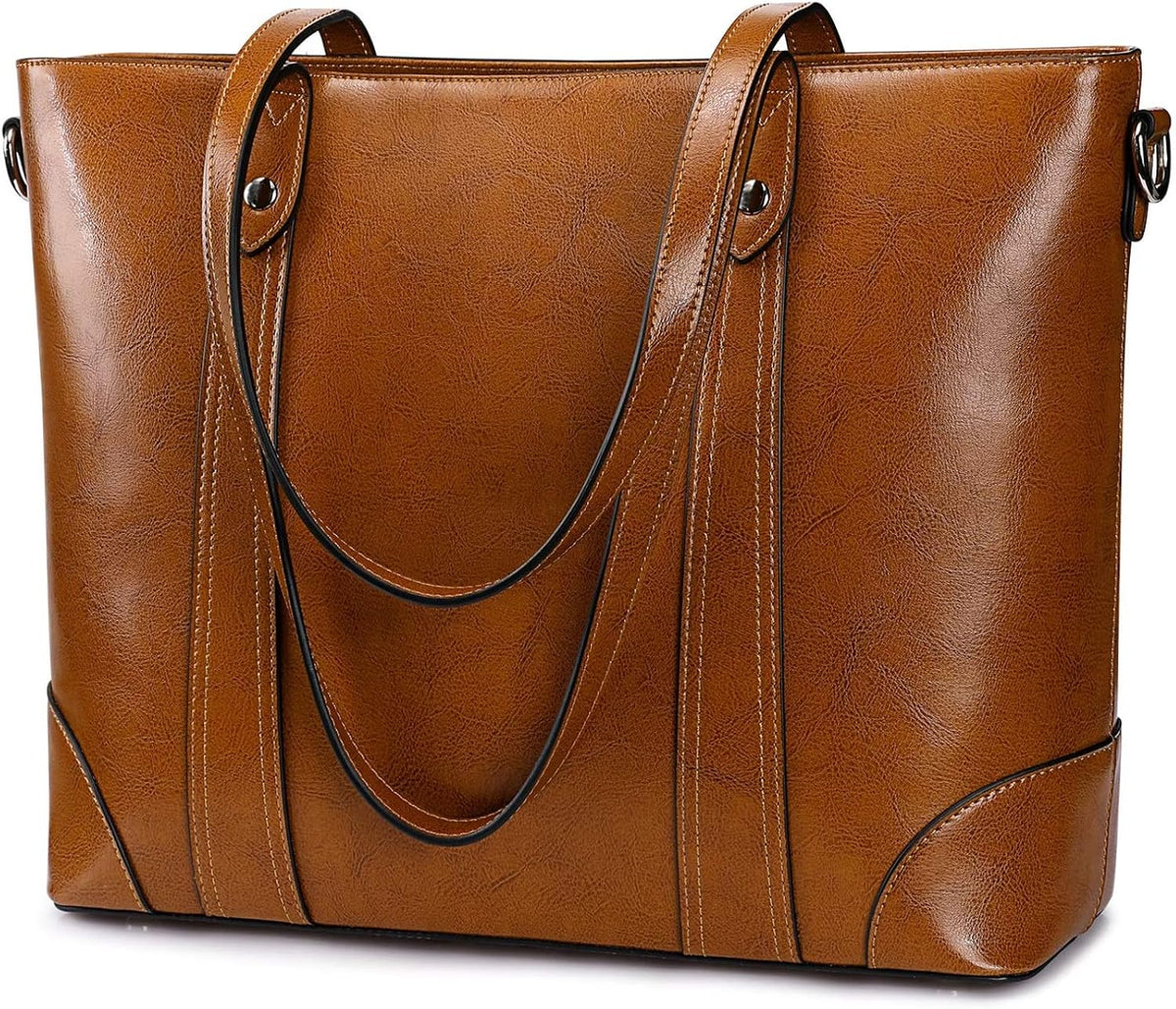 Leather Tote Bag for Women Large Work Shoulder Handbag with Zipper