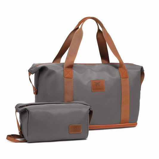 2 Piece Travel Duffel Bag Set Waterproof Carry-On Weekender Bag with Toiletry Bag, Lightweight Expandable Overnight Luggage for Women & Men