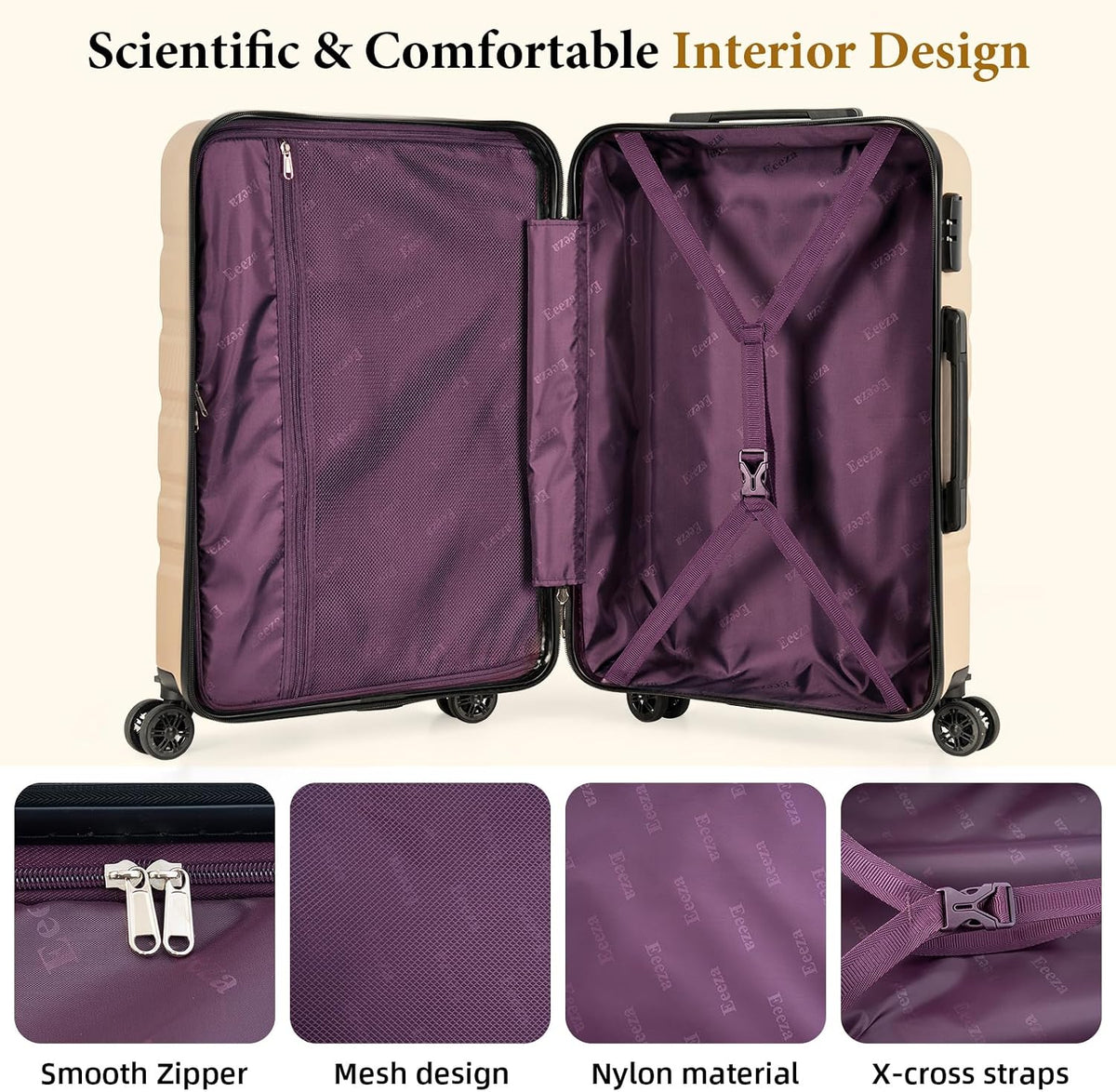 Luggage Sets,5 Piece (20"/24"/28"/DB/TB) Champagne