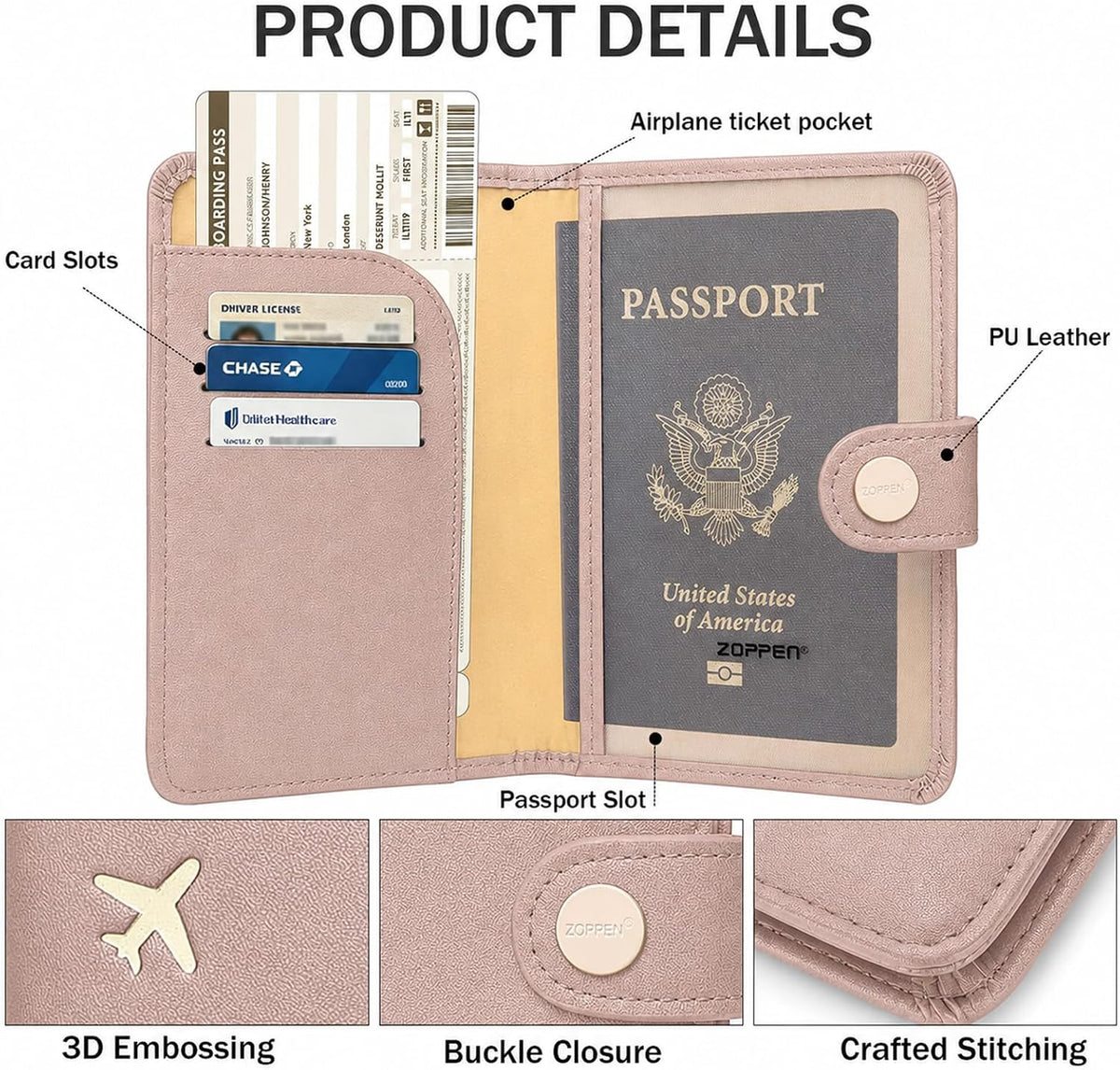 Passport Holder RFID Blocking Travel Wallet, Dusty Pink