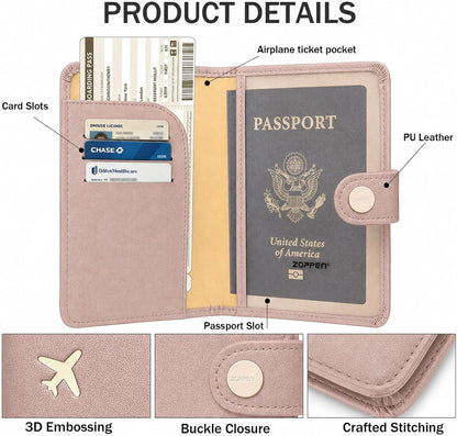 Passport Holder RFID Blocking Travel Wallet, Dusty Pink
