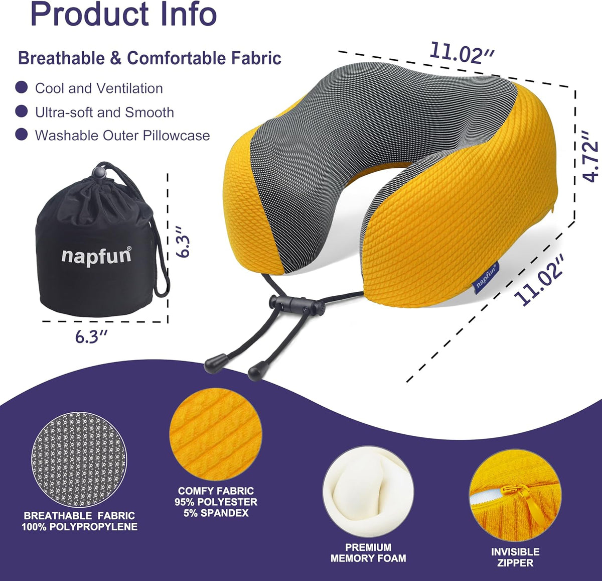 Neck Pillow for Travel, Memory Foam Airplane Pillow, Yellow