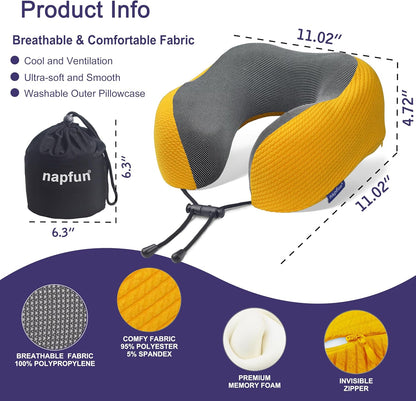 Neck Pillow for Travel, Memory Foam Airplane Pillow, Yellow