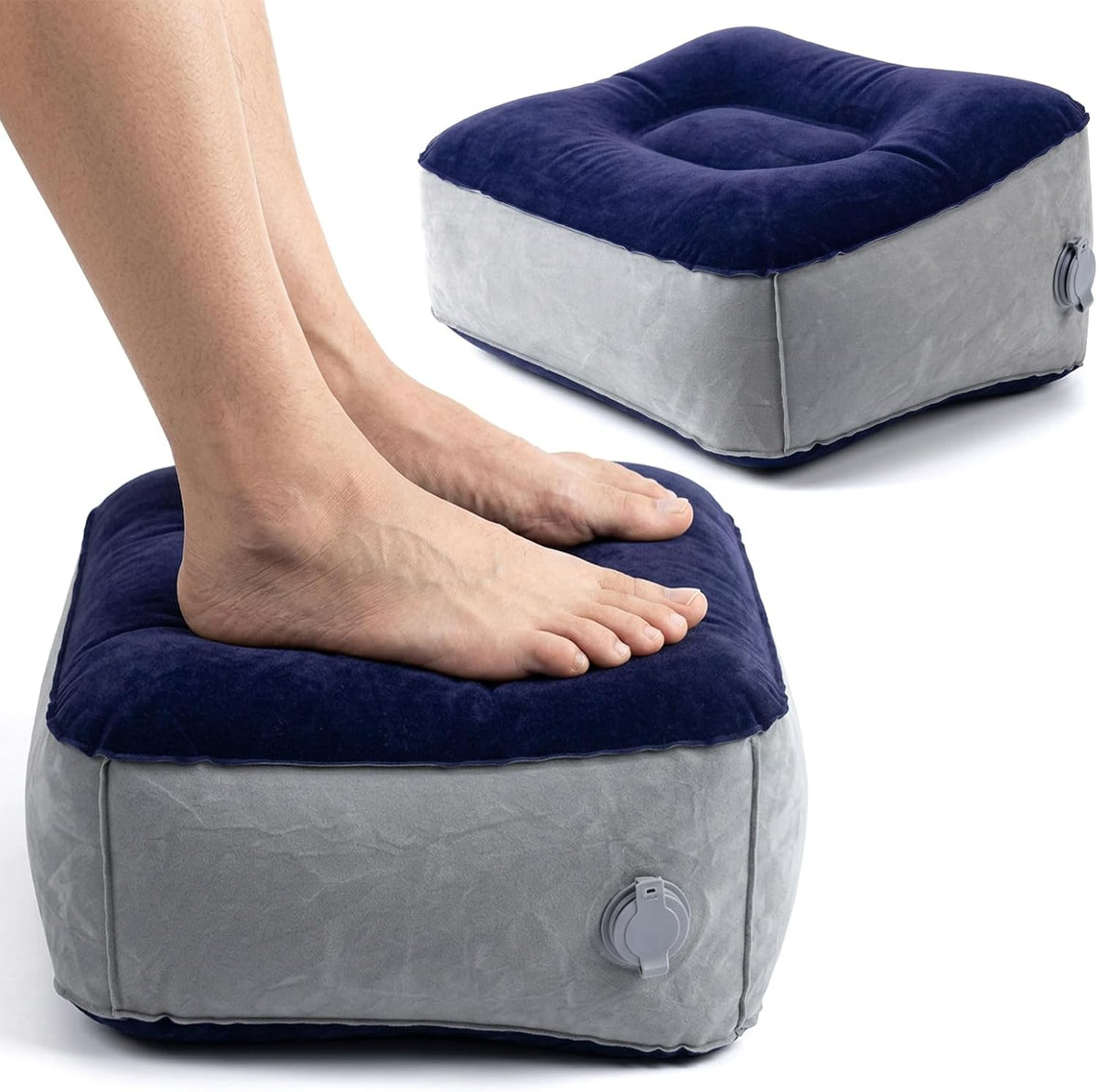 Inflatable Foot Rest Pillow, Airplane Footrest Inflatable, Portable Travel Foot Elevator for Airplane, Airplane Inflatable Foot Rest, Lightweight Foot Stool for Economy Class, Grey, Upgrade Version
