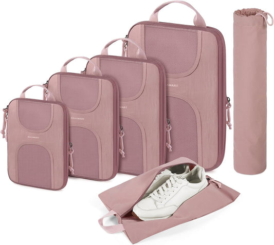 6 Set Compression Packing Cubes, Travel Luggage Organizer Bags