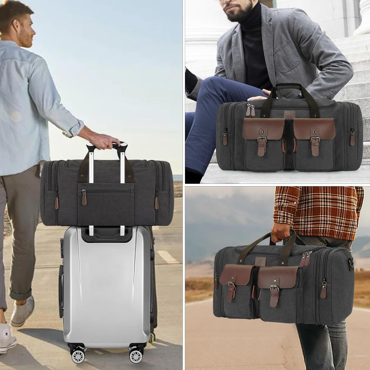 Canvas Duffle Bag for Men - 50L Expandable Travel Duffel Bags