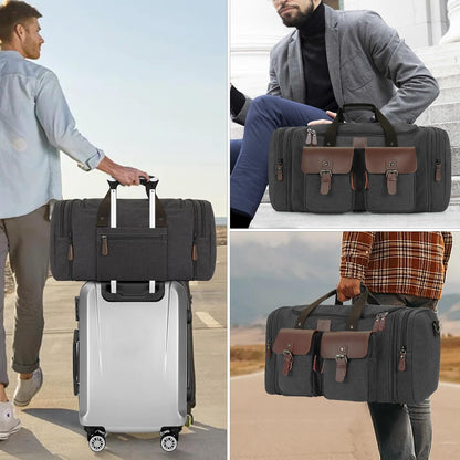 Canvas Duffle Bag for Men - 50L Expandable Travel Duffel Bags