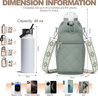 Water Bottle Carrier Bag with Strap, Insulated Corssbody Purse