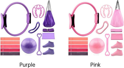 At Home Pilates Kit for Women, Home Workout Pilates Equipment Set with Pilates Ring, Ball, Resistance Band, Resistance Bands, Yoga Strap, Bag, Pilates Essentials Kit for Starter, Beginners
