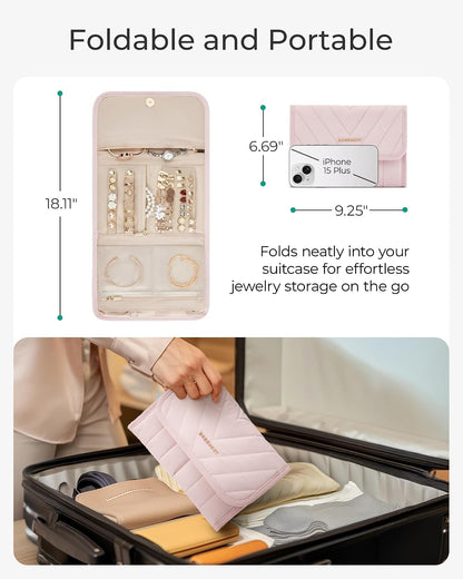 Travel Jewelry Organizer Case, Foldable Jewelry Roll for Necklaces, Earrings, Journey-Rings, Bracelets, Brooches, Portable, Teal